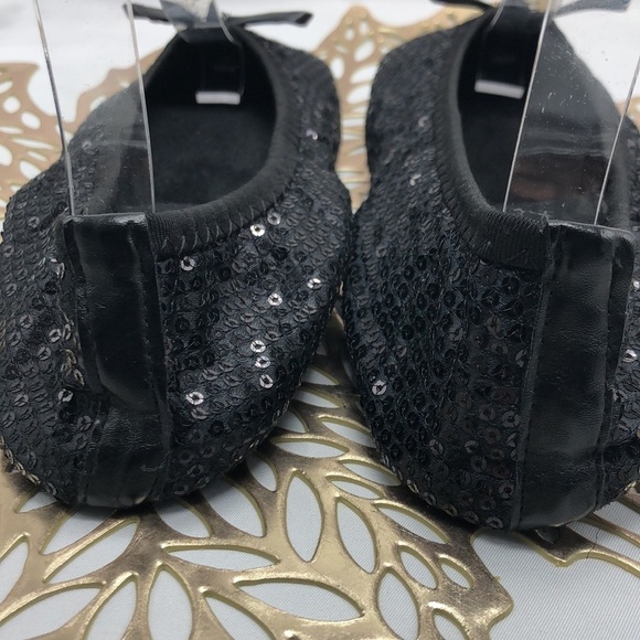 Black Sequins Foldable Soft Sole Ballet Slippers with Brighton Drawstring Bag - Picture 4 of 10